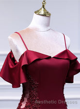 Wine Red Mermaid Sweetheart Straps Long Formal Dresses, Wine Red Evening Prom Dresses